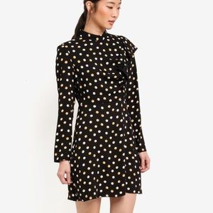 Miss Selfridge Polka Dot Ruffle High Neck Dress